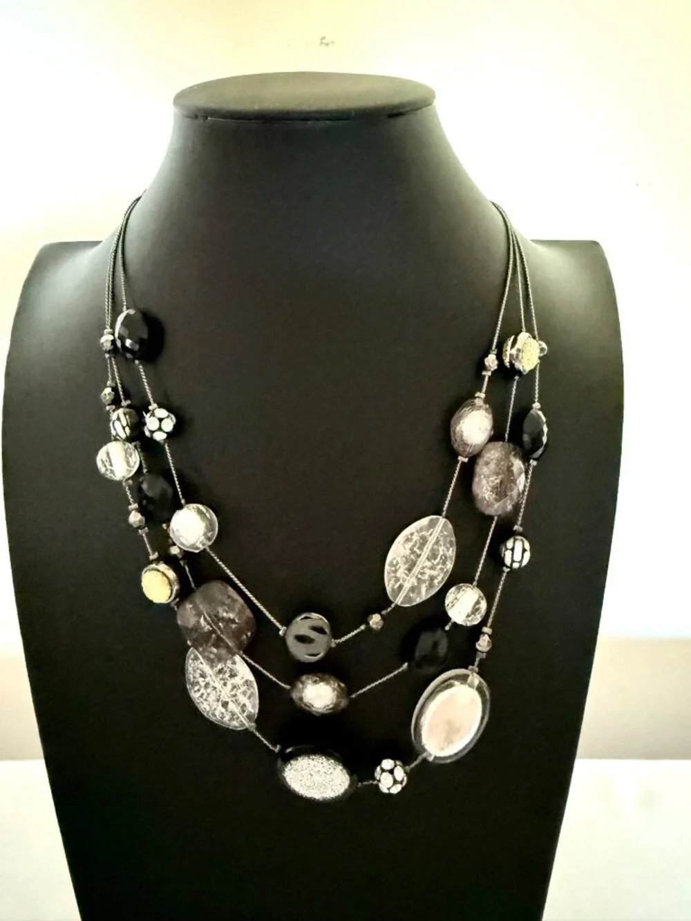 Vintage NY Collection Black Silver Multi Strand Beaded Statement Necklace